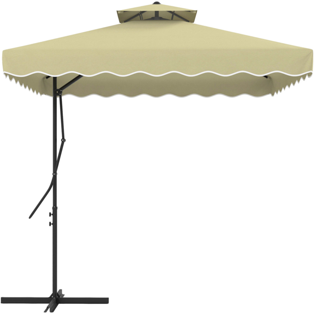 Outsunny Beige Square Double Tier Cantilever Parasol with Ruffles 2.5m - Size: 3m - Cream - Wilko - image 1