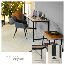 Tectake Jenkins Industrial Wood Study Desk Oak Sonoma 140cm - Size: 75.5 x 140 x 60cm - Brown - Wilko - thumbnail 5