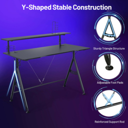 Costway Single Shelf Gaming Computer Desk Black - Size: 136 x 67 x 15cm - Wilko - thumbnail 7