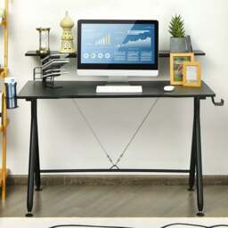 Costway Single Shelf Gaming Computer Desk Black - Size: 136 x 67 x 15cm - Wilko