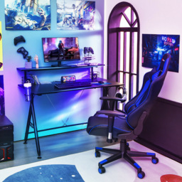 Costway Single Shelf Gaming Computer Desk Black - Size: 136 x 67 x 15cm - Wilko - thumbnail 3