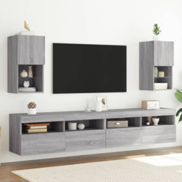 vidaXL Single Door 2 Shelf Grey Sonoma TV Cabinet with RGB LED Lights - Size: 60 x 30.5 x 30cm - Wilko