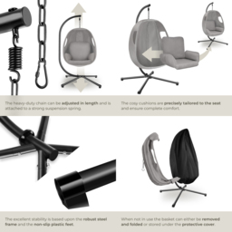 tectake Anika Light Grey Hanging Egg Chair - Size: 201 x 100 x 97cm - Wilko - thumbnail 7