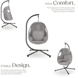 tectake Anika Light Grey Hanging Egg Chair - Size: 201 x 100 x 97cm - Wilko - thumbnail 4