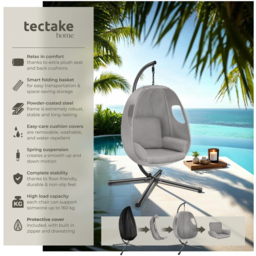 tectake Anika Light Grey Hanging Egg Chair - Size: 201 x 100 x 97cm - Wilko - thumbnail 6