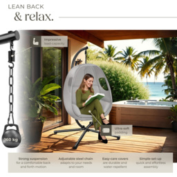 tectake Anika Light Grey Hanging Egg Chair - Size: 201 x 100 x 97cm - Wilko - thumbnail 5