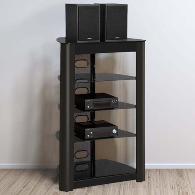 Centurion Supports Zinnia 5 Shelf Black Glass with Gloss Facia Flat Screen - Size: 102 x 68 x 49cm - Wilko - image 1