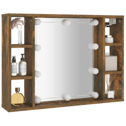 vidaXL 6 Shelf Smoked Oak LED Mirror Cabinet - Size: 55 x 76 x 15cm - Brown - Wilko - thumbnail 5