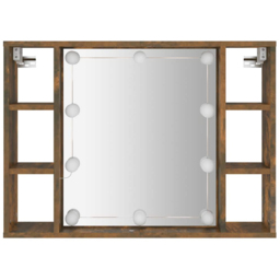 vidaXL 6 Shelf Smoked Oak LED Mirror Cabinet - Size: 55 x 76 x 15cm - Brown - Wilko - thumbnail 6