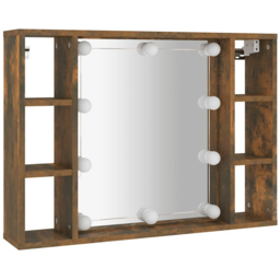 vidaXL 6 Shelf Smoked Oak LED Mirror Cabinet - Size: 55 x 76 x 15cm - Brown - Wilko - thumbnail 3