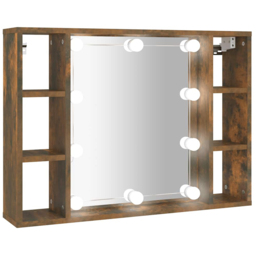 vidaXL 6 Shelf Smoked Oak LED Mirror Cabinet - Size: 55 x 76 x 15cm - Brown - Wilko - thumbnail 4