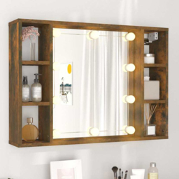 vidaXL 6 Shelf Smoked Oak LED Mirror Cabinet - Size: 55 x 76 x 15cm - Brown - Wilko