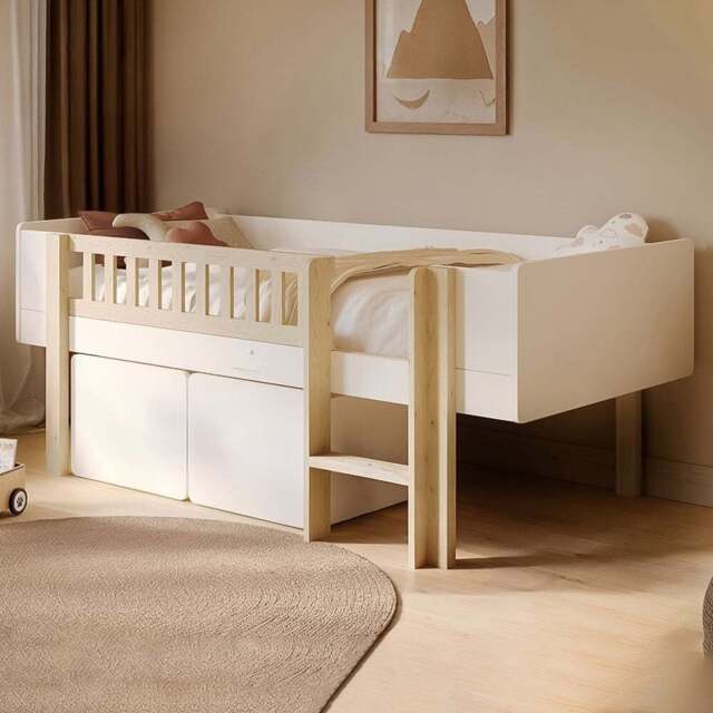 Noomi Kayla White Mid Sleeper Bed with Storage and Moveable Ladder - Size: 82 x 107 x 204cm - Wilko - image 1