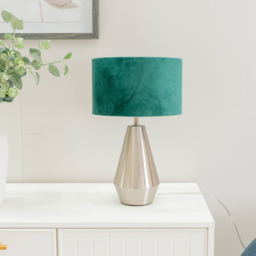 ValueLights Jax Forest Green Velvet Shade Brushed Chrome Touch LED Table Lamp - Size: 41 x 25 x 25cm - Silver - Wilko - thumbnail 5
