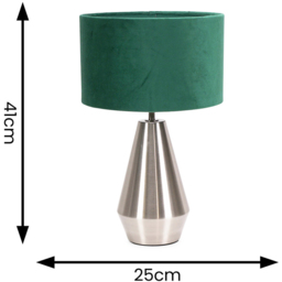 ValueLights Jax Forest Green Velvet Shade Brushed Chrome Touch LED Table Lamp - Size: 41 x 25 x 25cm - Silver - Wilko - thumbnail 6