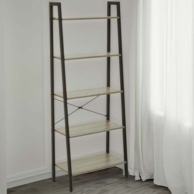 Premier Housewares Bradbury 5 Shelf Grey Oak Veneer Ladder Bookshelf - Interiors by Premier - Wilko - image 1