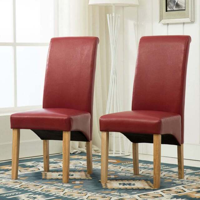 Set of 2 Red Faux Leather High Back Dining Chair - MCC - Wilko - image 1