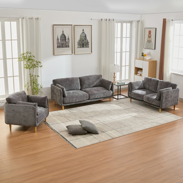 Furniture One 6 Seater Luxury Mid Century Sofa Set - Grey - Wilko - image 1