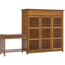 H&O Direct 3 Door Single Shelf Bamboo Shoe Cabinet Bench - Size: 98.5 x 149.5 x 32cm - Brown - Wilko - thumbnail 3