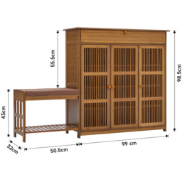 H&O Direct 3 Door Single Shelf Bamboo Shoe Cabinet Bench - Size: 98.5 x 149.5 x 32cm - Brown - Wilko - thumbnail 6