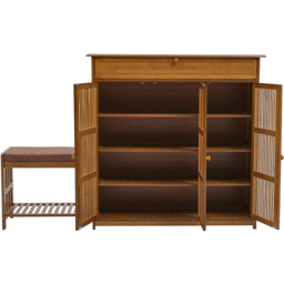 H&O Direct 3 Door Single Shelf Bamboo Shoe Cabinet Bench - Size: 98.5 x 149.5 x 32cm - Brown - Wilko - thumbnail 4