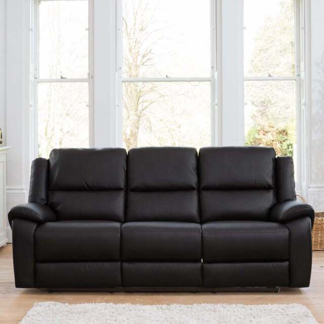 Brookhaven 3 Seater Black Bonded Leather Electric Recliner Sofa - Artemis Home - Wilko - image 1