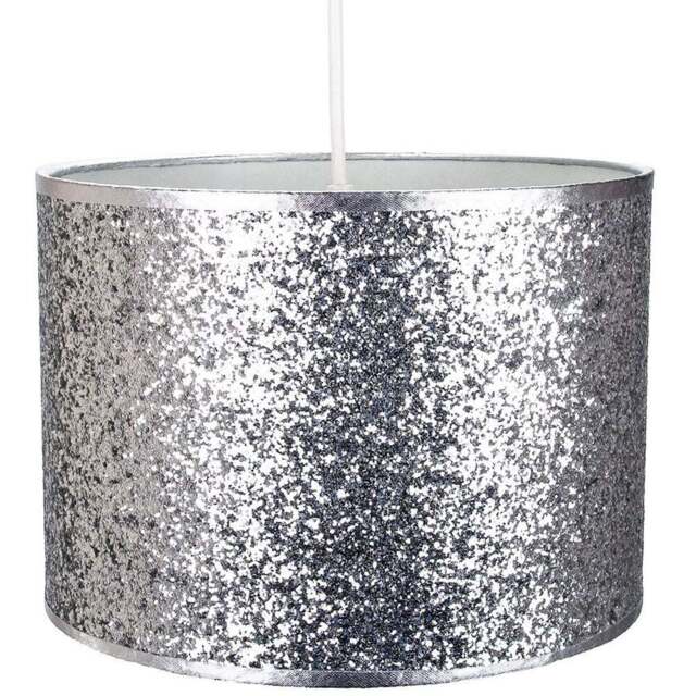 Happy Homewares Modern and Designer Bright Silver Glitter Fabric Pendant Shade - Size: 18 x 25 x 25cm - Wilko - image 1