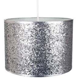 Happy Homewares Modern and Designer Bright Silver Glitter Fabric Pendant Shade - Size: 18 x 25 x 25cm - Wilko - thumbnail 1