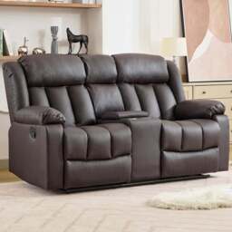 Artemis Home Sheridan 2 Seater Brown Leather Manual Recliner Sofa with Central Console - Wilko