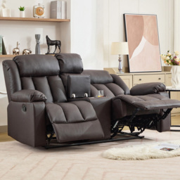 Artemis Home Sheridan 2 Seater Brown Leather Manual Recliner Sofa with Central Console - Wilko - thumbnail 4