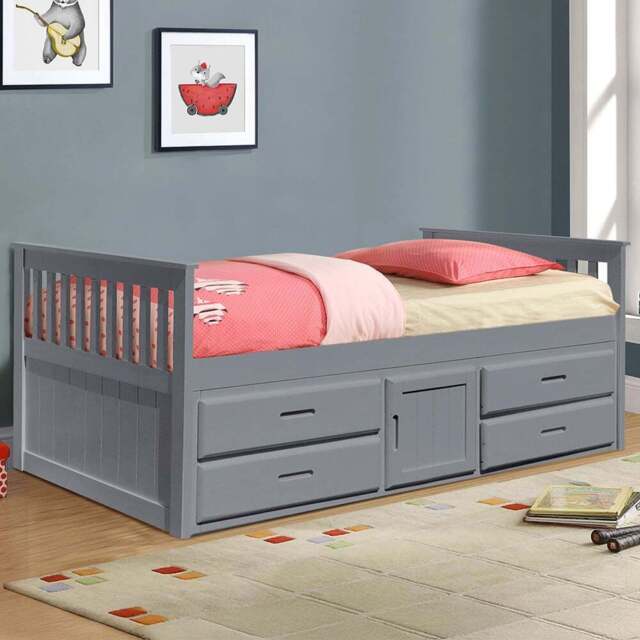 Comfy Living Single Captains Cabin Style Grey Wooden Bed with Storage - Wilko - image 1