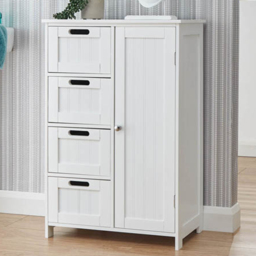 GFW Single Door 3 Drawer White Storage Colonial Floor Cabinet - Size: 30 x 55 x 82cm - Wilko - thumbnail 1