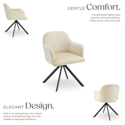 tectake Cream Black Velvet Swivel Armchair - Size: Single - Wilko - thumbnail 4