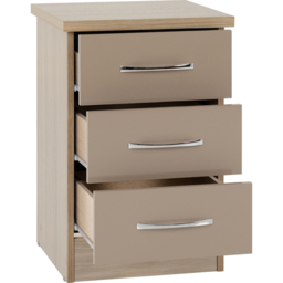 Seconique Nevada 3 Drawer Oyster Gloss and Light Oak Veneer Bedside Table - Brown - Wilko - thumbnail 5