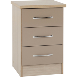 Seconique Nevada 3 Drawer Oyster Gloss and Light Oak Veneer Bedside Table - Brown - Wilko - thumbnail 3