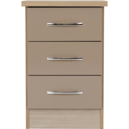 Seconique Nevada 3 Drawer Oyster Gloss and Light Oak Veneer Bedside Table - Brown - Wilko - thumbnail 4