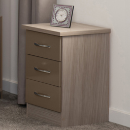 Seconique Nevada 3 Drawer Oyster Gloss and Light Oak Veneer Bedside Table - Brown - Wilko - thumbnail 1