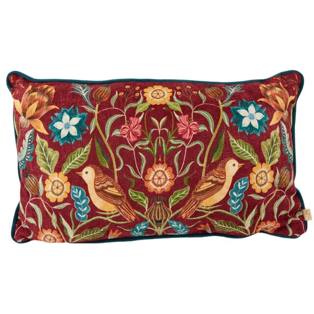 Hawthorne Birds Cushion Burgundy - Burgundy - Size: 30 x 50cm - Wilko - image 1