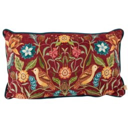 Hawthorne Birds Cushion Burgundy - Burgundy - Size: 30 x 50cm - Wilko - thumbnail 1