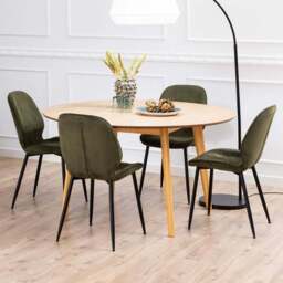 Florence Nagano 4 Seater Round Dining Table Set Oak and Olive Green - Oak/Olive Green - Wilko