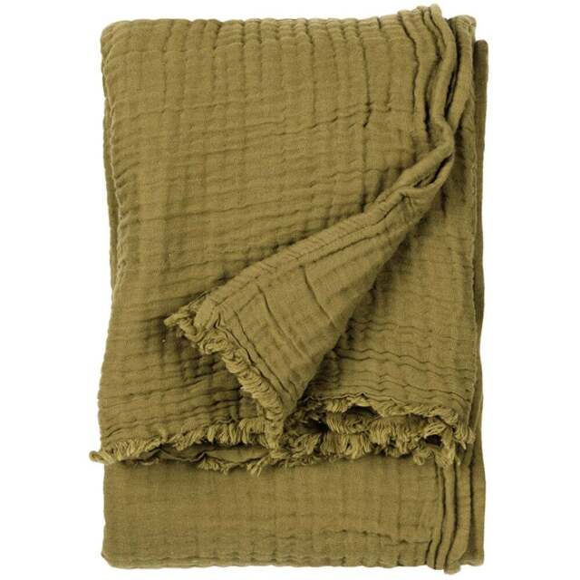 Yard Lark Khaki Green Large Muslin Cotton Throw 240 x 260cm - Size: 260 x 240cm - Yard Living - Wilko - image 1