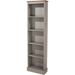Corona 5 Shelf Grey Washed Wax Finish Tall Narrow Bookcase - Wilko - thumbnail 3