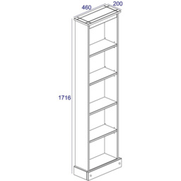 Corona 5 Shelf Grey Washed Wax Finish Tall Narrow Bookcase - Wilko - thumbnail 7