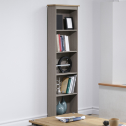 Corona 5 Shelf Grey Washed Wax Finish Tall Narrow Bookcase - Wilko