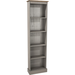 Corona 5 Shelf Grey Washed Wax Finish Tall Narrow Bookcase - Wilko - thumbnail 4