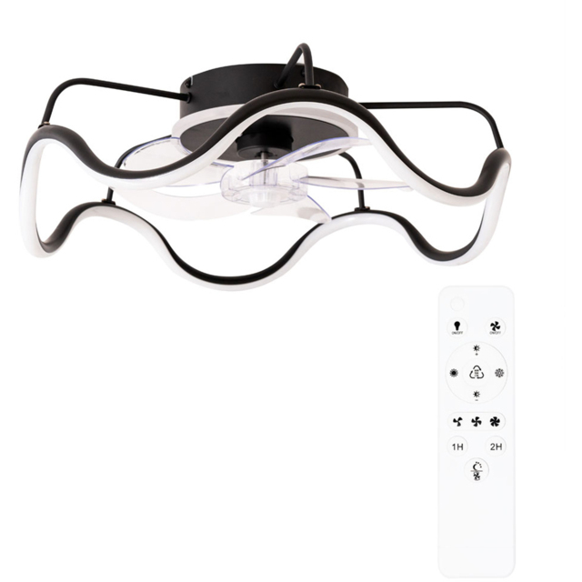 ValueLights Infinity Black Wave Integrated LED Ceiling Fan with Remote Control - Size: 16 x 50.7 x 50.7cm - Wilko - image 1