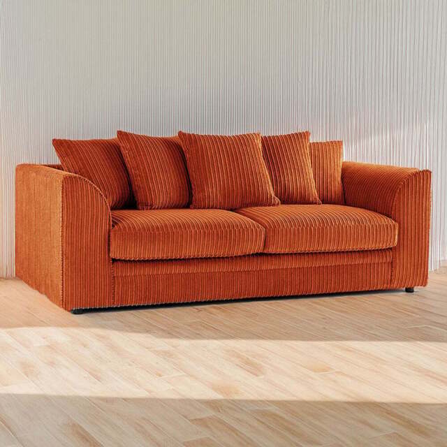 Luxor 3 Seater Orange Jumbo Cord Scatter Back Sofa - Wilko - image 1