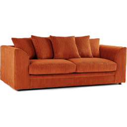 Luxor 3 Seater Orange Jumbo Cord Scatter Back Sofa - Wilko - thumbnail 3