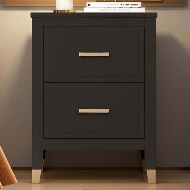 Palazzi 2 Drawer Black Wide Bedside Table - Wilko - image 1