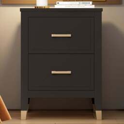Palazzi 2 Drawer Black Wide Bedside Table - Wilko - thumbnail 1